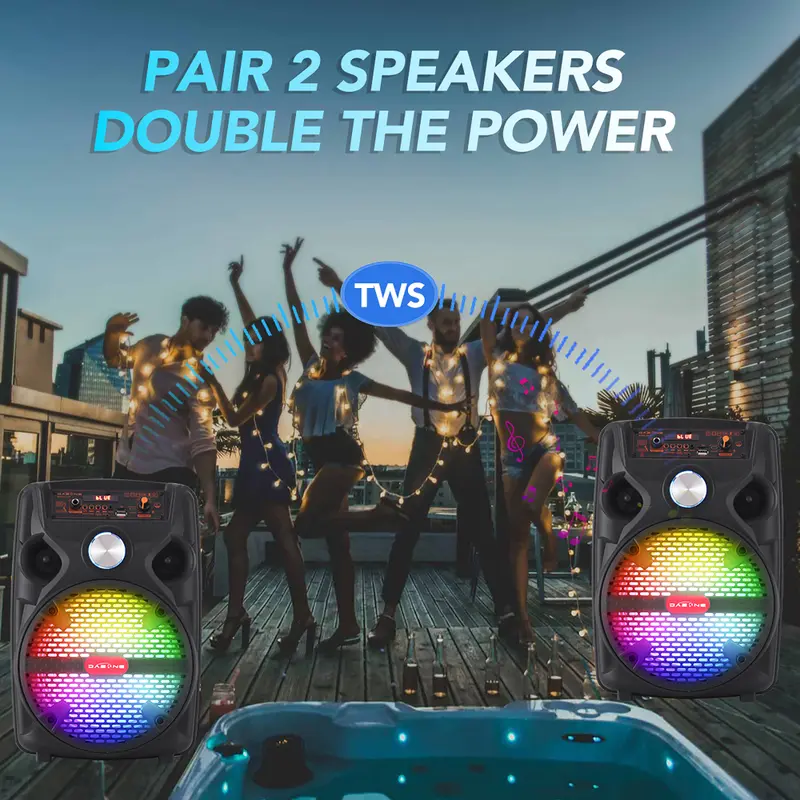 Portable Bluetooth Speaker Wireless Loud Big Party Speaker with Light and Stand, Kareoke Machine with Microphone Support Remote, FM, TWS, AUX, USB for Phone Home Outdoor 3