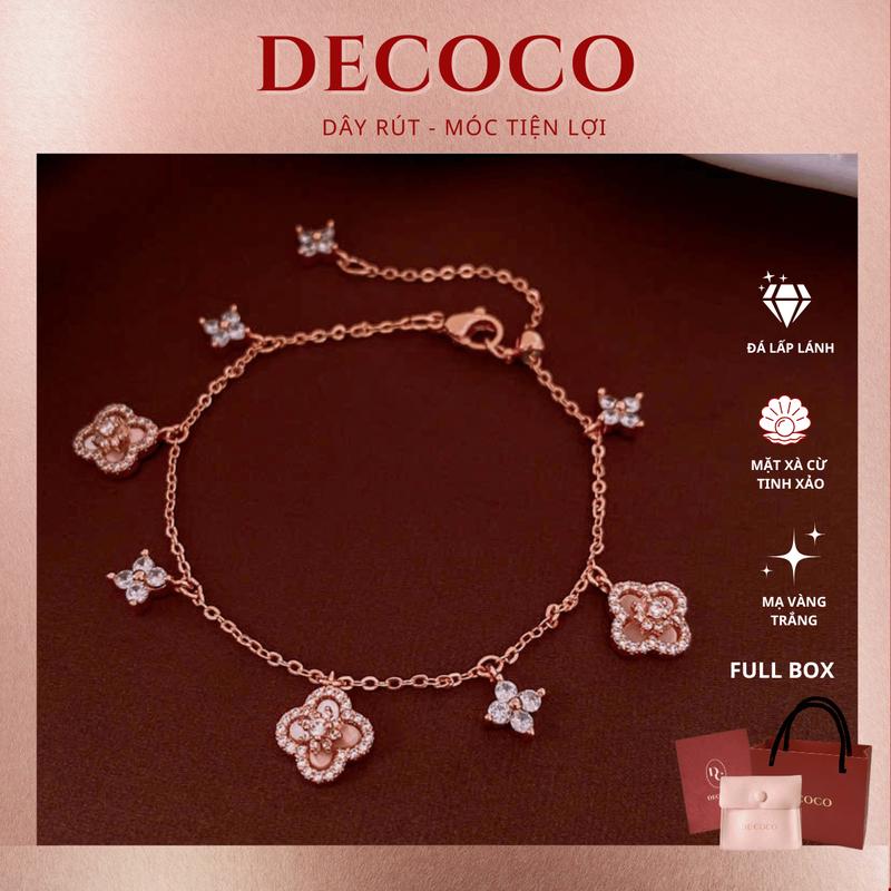  Vòng tay lắc tay charm hoa đá xà cừ cỏ 4 lá SAKURA VER 2 DECOCO   kèm Túi giấy + Hộp + Thiệp   may mắn - VIDEO 