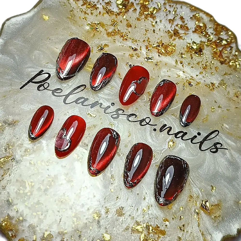Kuku Palsu Premium Poelarisco.nails - Nail Tip Custom Red Wine series- Lem, Art, Polish - Kutek