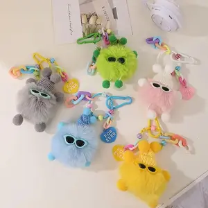 Liontin Gantungan Kunci Pom Pom Hewan Lion Lucu Aksesoris Fashion Trendi dengan Lonceng