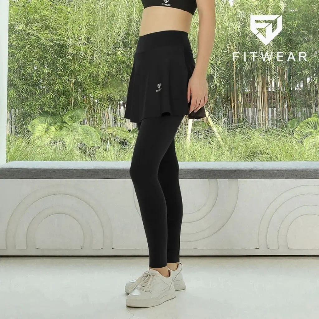 Fitwear - Rok + Legging Olahraga Wanita SASHA SUPER HIGHWAIST - BLACK - M - 2XL Celana Outdoor