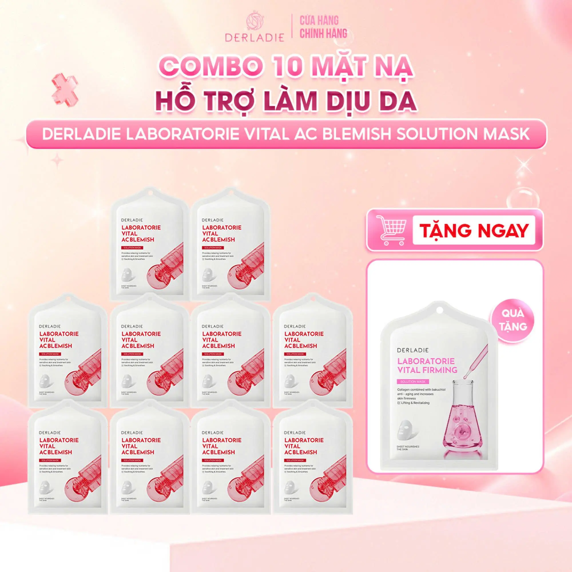 Combo 10 Mặt Nạ Hỗ Trợ Phục Hồi Làm Dịu Da Mụn DERLADIE LABORATORIE VITAL AC BLEMISH SOLUTION MASK 30mlx10