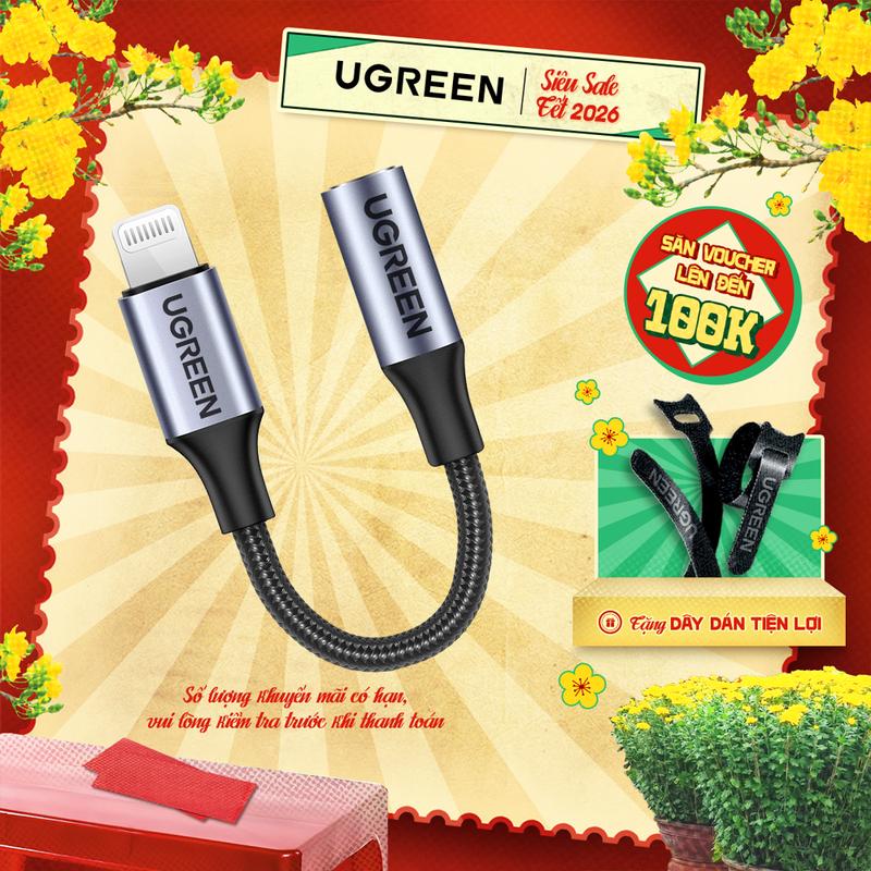  Cáp chuyển đổi Lightning sang 3.5mm chuẩn MFi UGREEN US211 Đầu hợp kim nhôm dây bọc dù Hỗ trợ IOS 10.3.1 trở lên | Bảo hành 18 tháng 1 đổi 1 