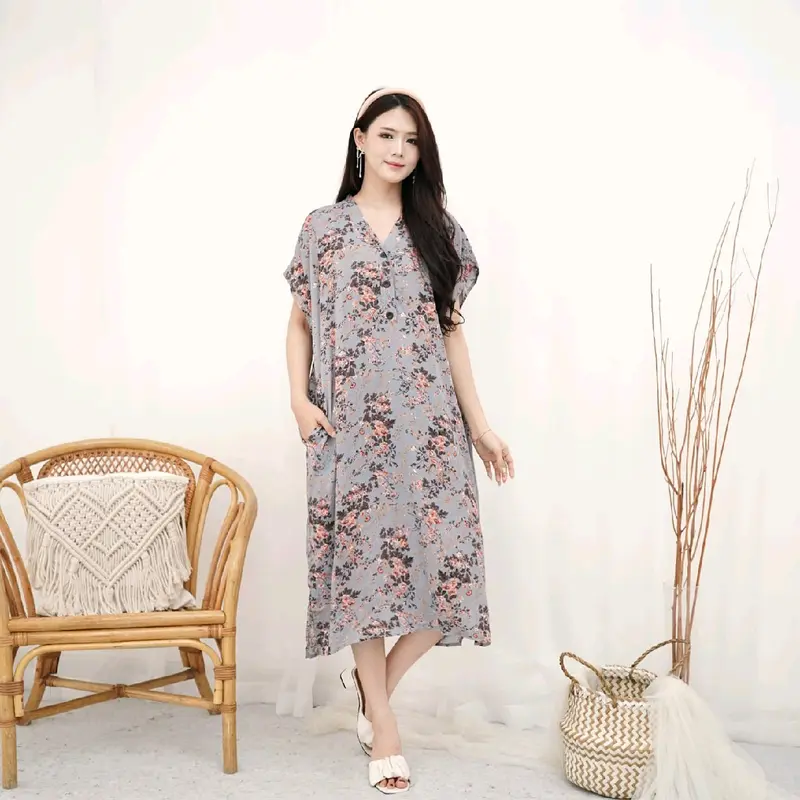 Diora Dress Daster Busui Friendly Kancing - Daster Rayon Busui Bumil Motif 1