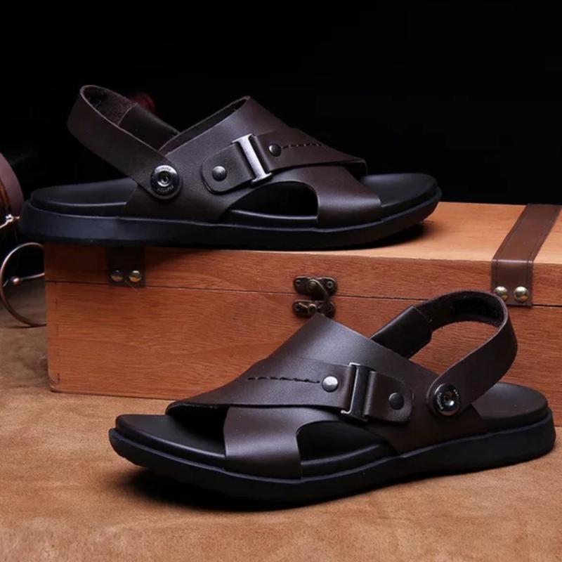 Sandal Selop Kulit  Pria Dewasa Sendal Slip On Cowok Kasual Model Terbaru 6