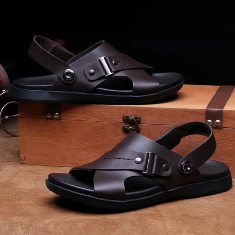Sandal Selop Kulit  Pria Dewasa Sendal Slip On Cowok Kasual Model Terbaru 6