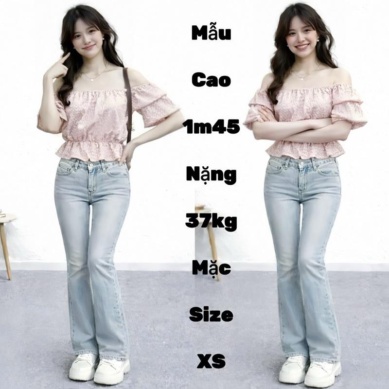 LOE NẤM LÙN Quần JEAN ỐNG LOE nữ trơn lưng cao co giãn màu Bạc Xám bụi dơ Hottrend Kem Women Pants CHO NẤM LÙN