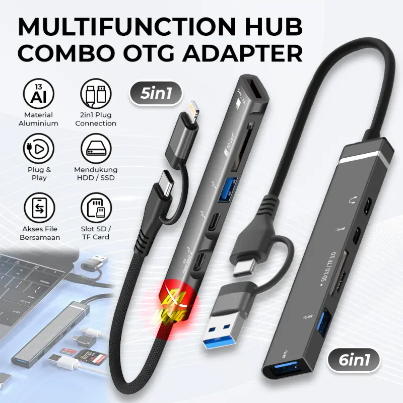 5in1 OTG HUB 2in1 Lightning USB C Type-C Adapter TF SD Card Reader HDD Hardisk Hard Disk 0