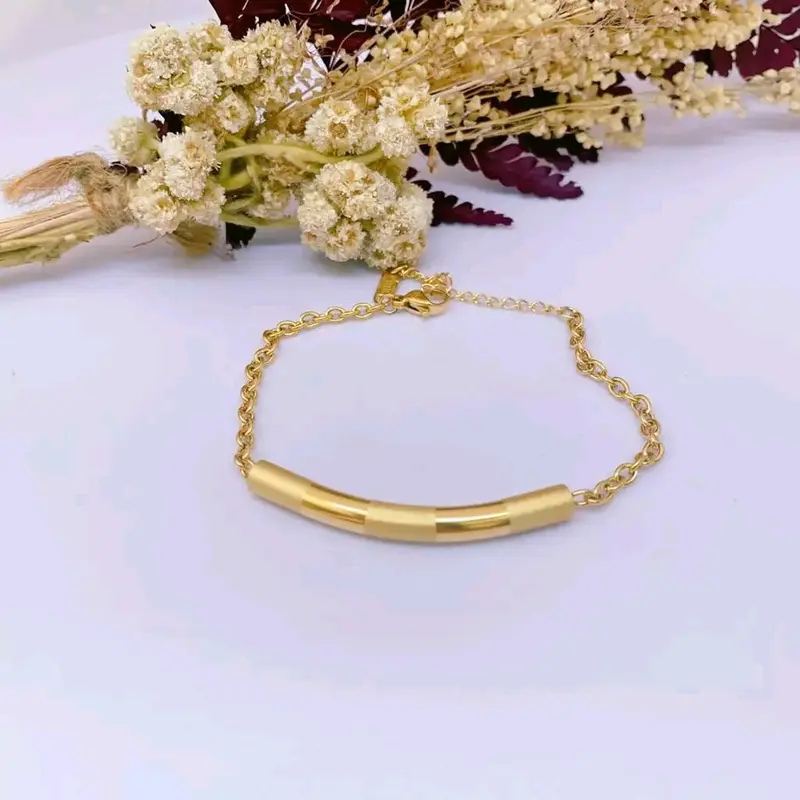 gelang titanium motif bambu polos wanita anti luntur anti karat 1