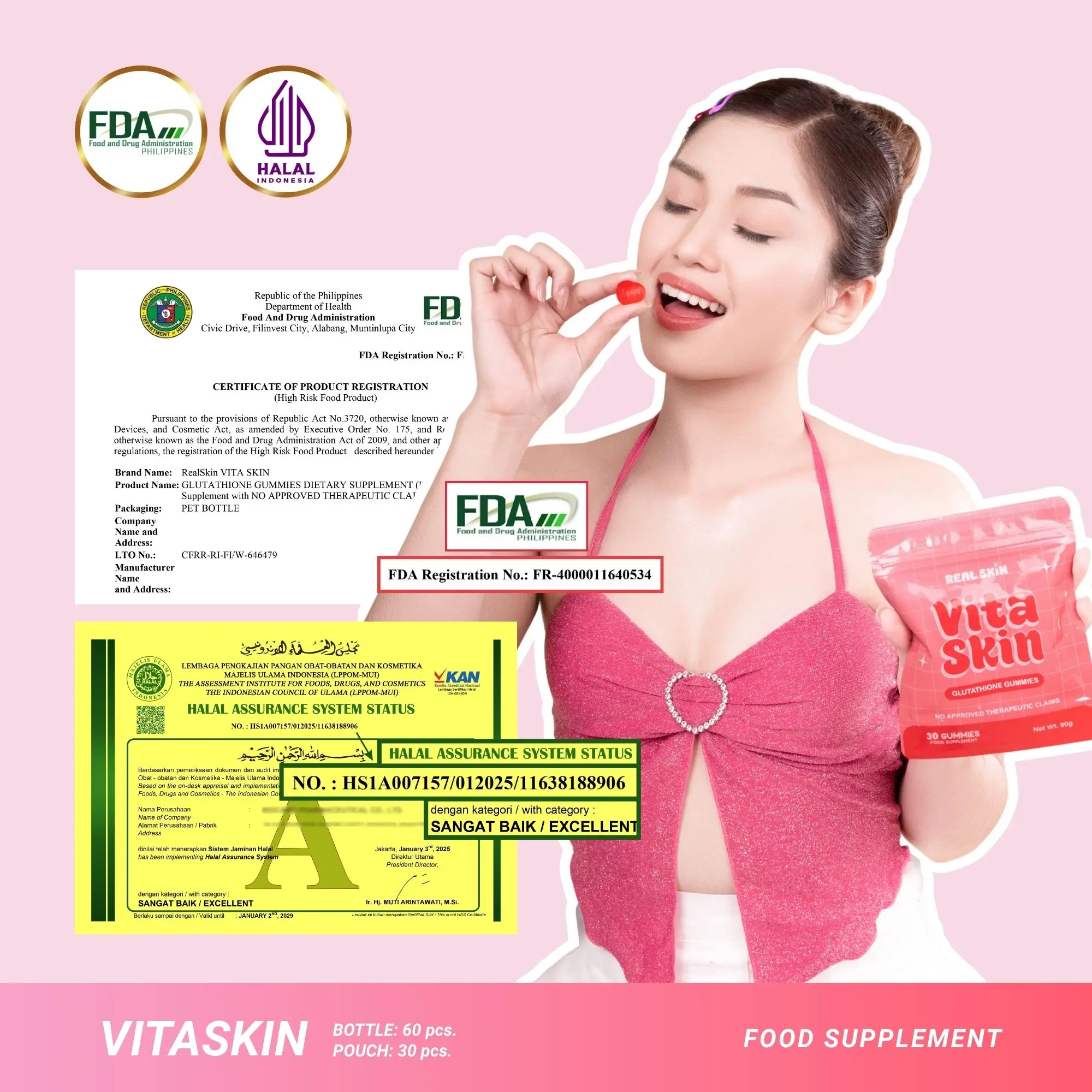 Real Skin VitaSkin Gluta Gummies - All Natural and FDA Approved Skin Brightening Vitamins with Marine Collagen Real Skin VitaSkin Gluta Gummies - All Natural and FDA Approved Skin Brightening Vitamins with Marine Collagen