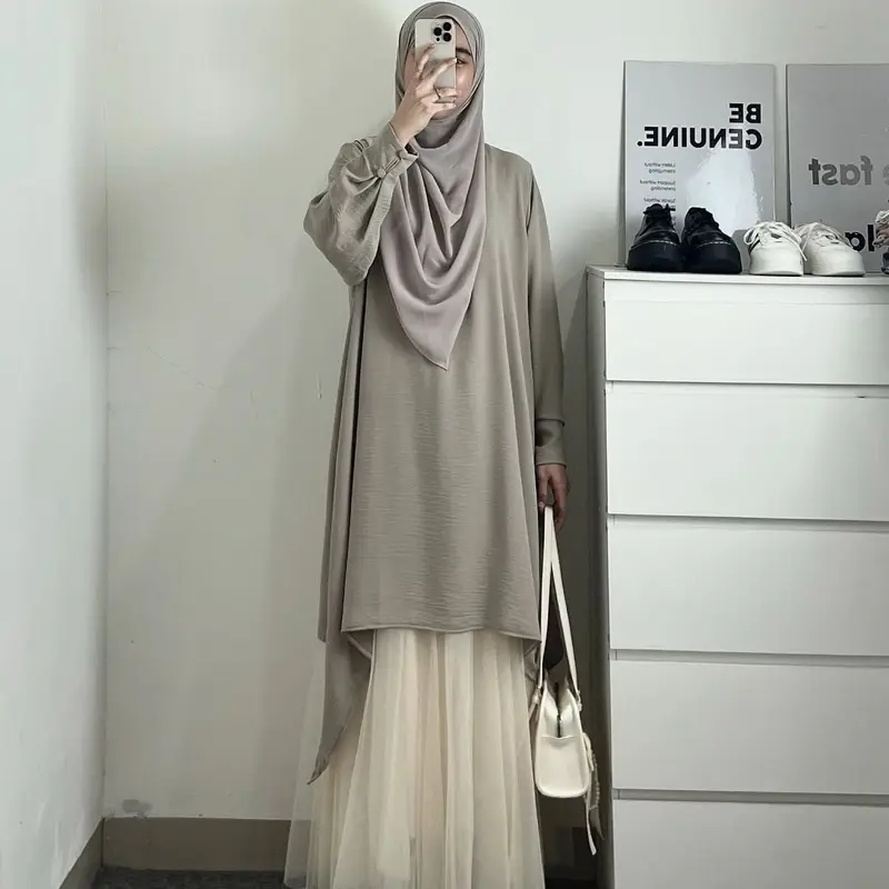 Haura Tunik By Safalunaku Midi Dress Simple Elegant Malaysian Look Crinkle Premium Muslim Wanita Gamis Airflow Atasan 0