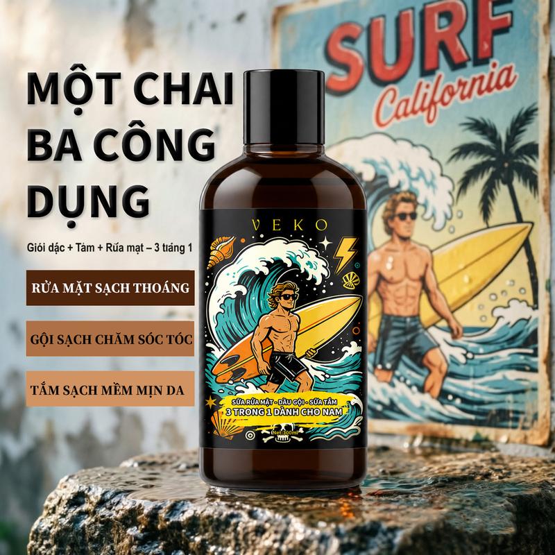 Dầu gội VEKO 3 trong 1 cho nam, làm sạch sâu, kiểm soát dầu nhờn, lưu hương lâu dài - Skincare - Nữ - Chăm sóc tóc