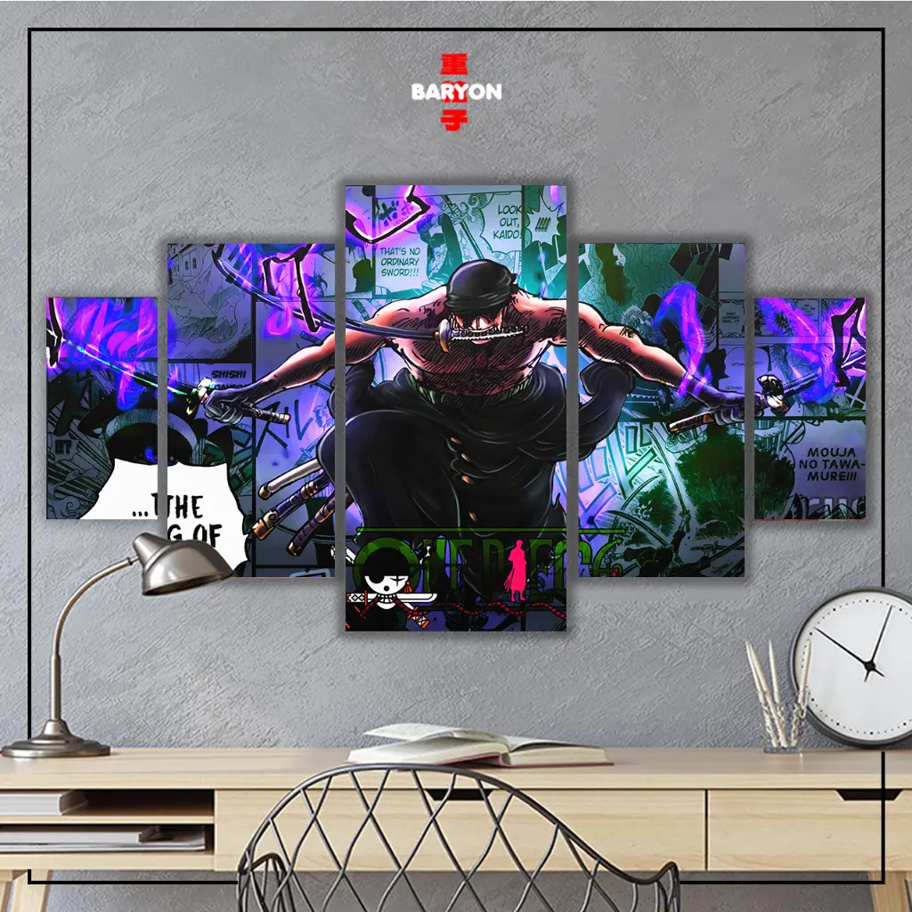 BARYON Wall Decor MOVIE ONE PIECE RORONOA ZORO  1 Set Hiasan Dinding Poster Kayu Pajangan Kamar Anime 5pcs