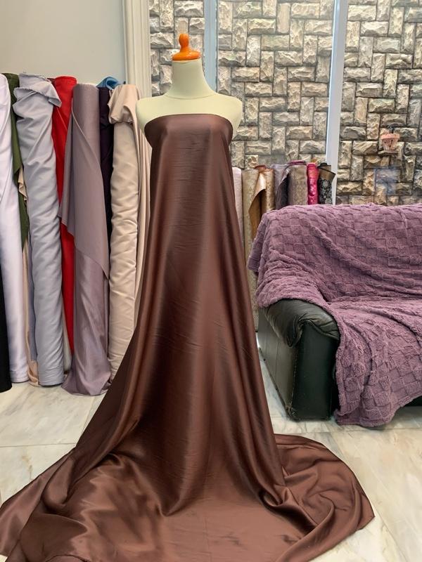 Bahan kain Satin velvet premium silk Warna Coklat Mahogany Brown harga 0,5m