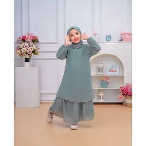 Gamis Malaysia Anak Perempuan Ceruty Babydoll 3-10Thn Baju Dress Muslim