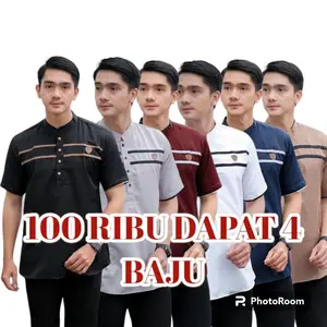 100 RIBU DAPAT 4 BAJU KOKO GARIS  DADA muslim pria Kurta Pendek Dewasa Katun manis motif6 M L XL XXL XXXL / JUMBO