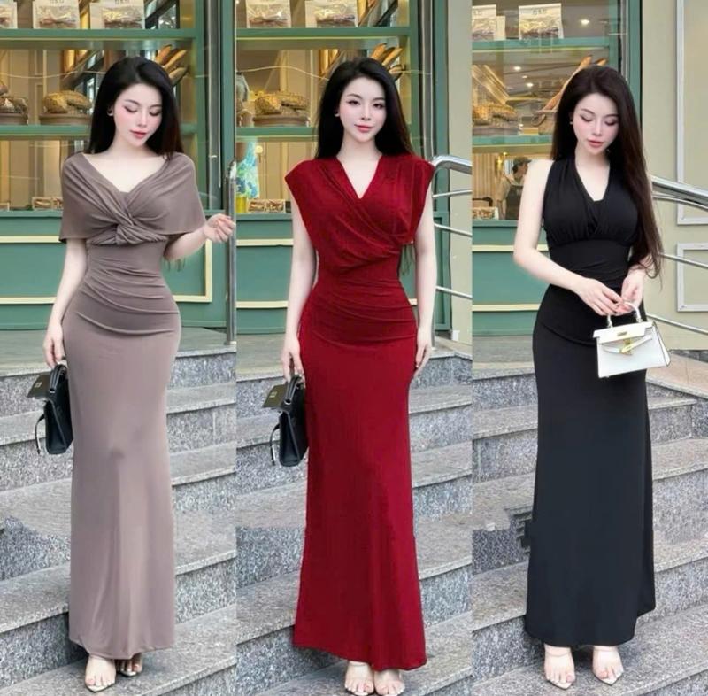 SM - Đầm ôm dáng dài cổ yếm mặc được nhiều kiểu thanh lịch sang chảnh có mút - Thun ladong GL821 Váy boby váy body nữ tôn dáng váy xinh váy đi tiệc váy đi biển
