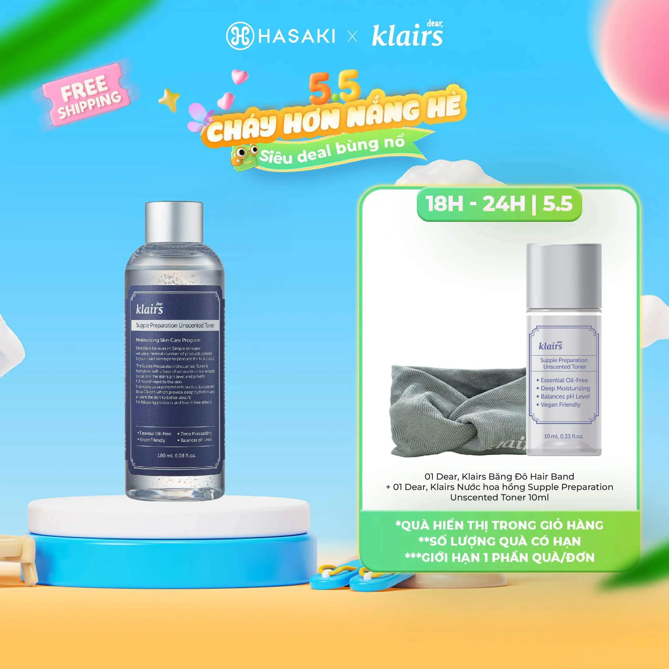 [Mega 5.5 | 17H-24H] Nước Hoa Hồng Klairs Không Mùi Cho Da Nhạy Cảm 180ml Supple Preparation Unscented Toner | HASAKI BEAUTY