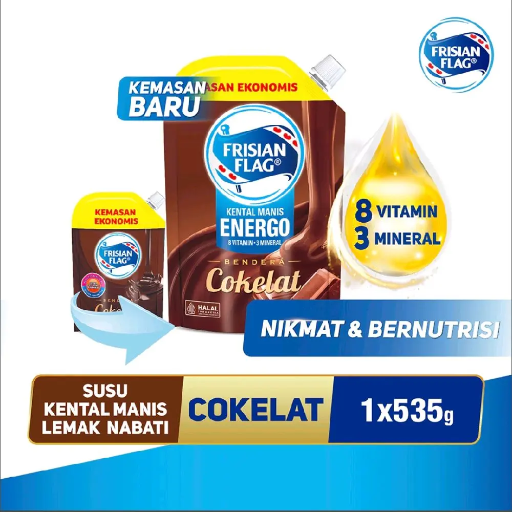 Frisian Flag Susu Kental Manis Energo Cokelat 535g Nikmat Bernutrisi 8 Vitamin 3 Mineral Lemak Nabati