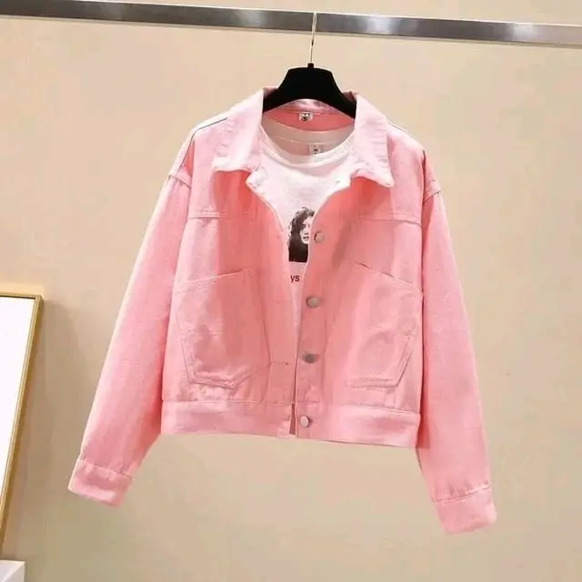 Jaket Jeans Semi Crop Oversize - XXL Wanita Outer Denim Panjang Cewek Keren Casual Simple Formal Nyaman 3