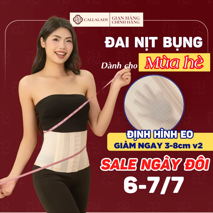 Đai Nịt Bụng Latex Callalady chất liệu đúc su thoáng mát mỏng nhẹ chống lộ có 8 thanh xương chống cuộn
