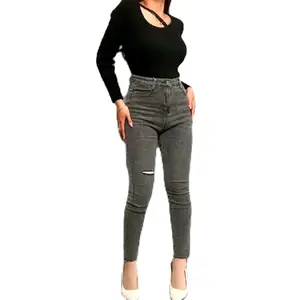 celana panjang wanita highwaist jeans wanita sobek ripped jeans wanita skinny jeans Stretch