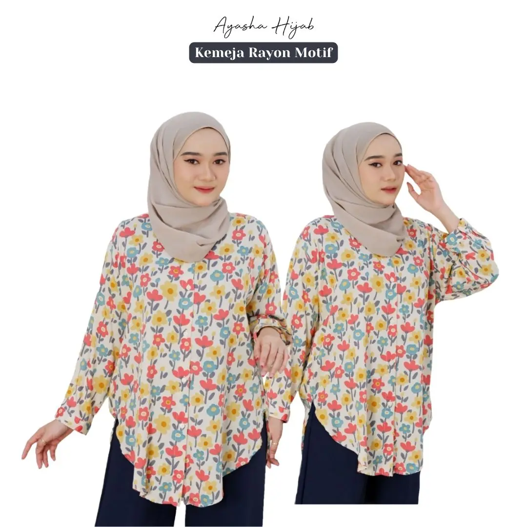 Ayasha Hijab - Kemeja Rayon Motif Blouse Oversize LD 120cm Baju Atasan Wanita Terbaru Kekinian