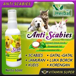 Anti scabies herbal 60ml ampuh dan aman mengatasi dan mengobati scabies gatal gatal kudis luka borok pada kucing dan anjing.