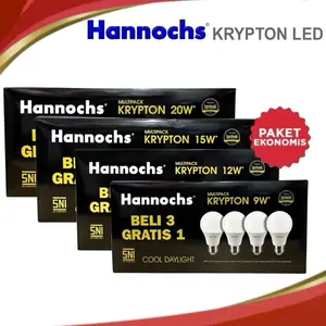 Hannochs Krypton LED Multipack 3W 5W 7W 9W 12W 15W 20W Cahaya Putih Terang BER SNI Paket Ekonomis Beli 3 Gratis 1