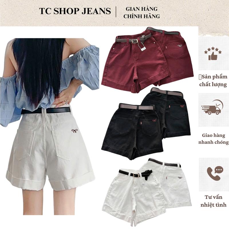 Quần bò đùi jeans nữ BIZE bigsize 55-90kg thêu nơ trơn 3 màu đi chơi, dạo phố, đi biển MS 49