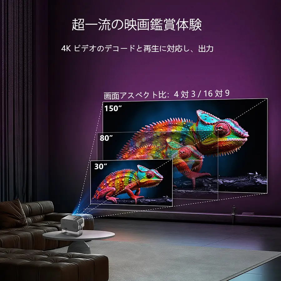 XBJミニプロジェクター4 Kプロジェクター360度回転FHD 350Ansi 1080 P