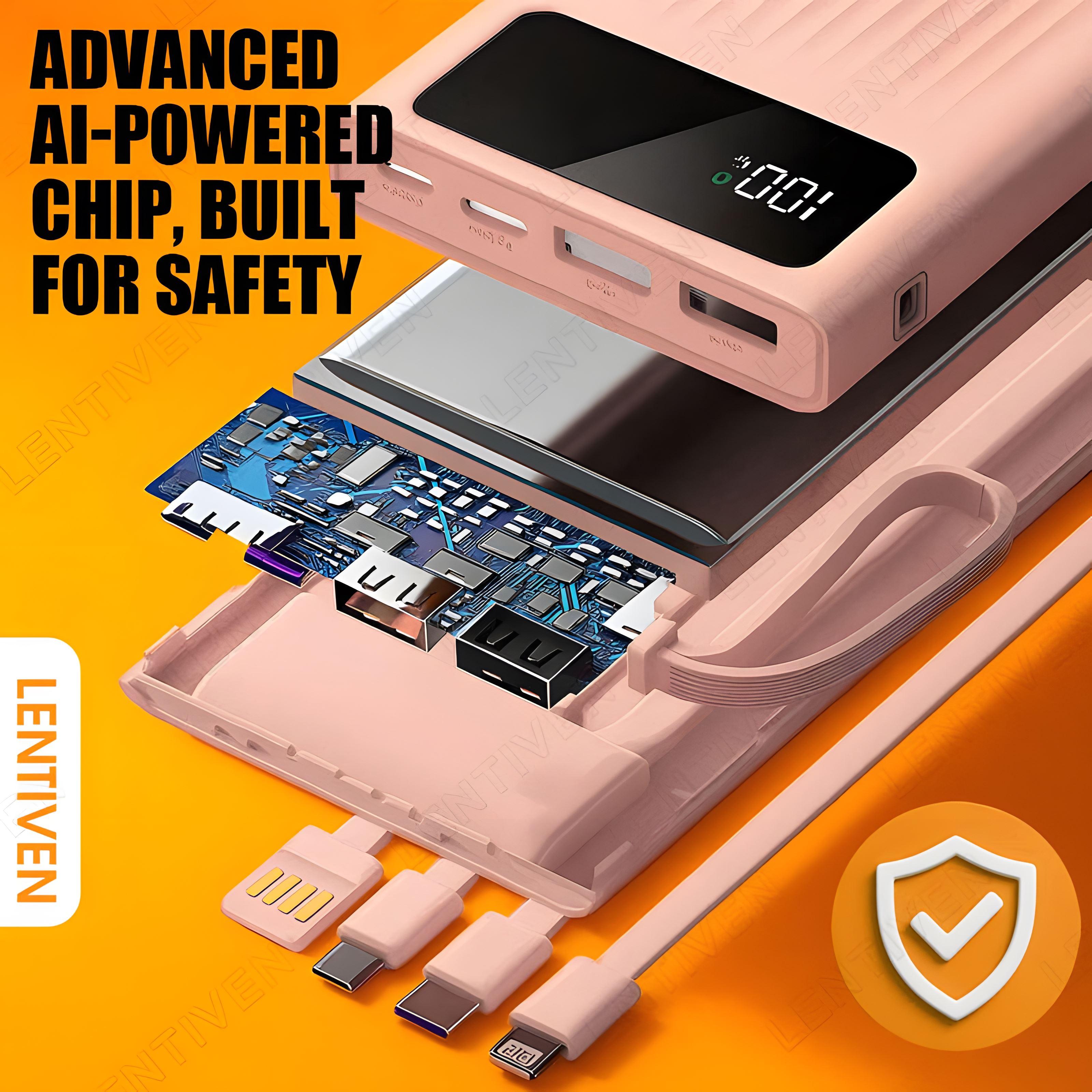 LENTIVEN Powerbank 30000 mAh Mini with 4 Kabel Data Usb Fast Charging PJ57