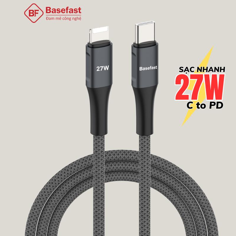 Cáp sạc nhanh iP 20W Basefast CS18 Dây bọc dù công suất 27W dài 1m 2m dùng cho Phone xs max 11 12 13 14