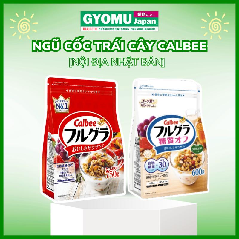 Calbee Ngũ Cốc Trái Cây Đỏ 600g & Trắng 600g - Gói Tiện Lợi, Ít Đường 30% - Hàng Nội Địa Nhật Bản
