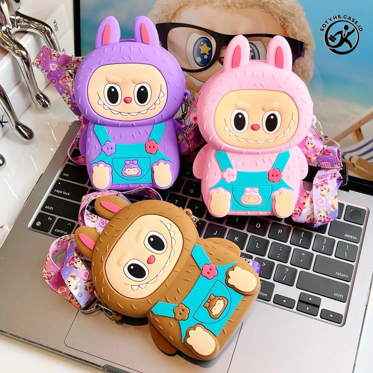 Tas Selempang Boneka LABUBU / Sling Bag Anak Jelly Rubber Karakter Lucu Labubu Anak Laki Laki Dan Perempuan