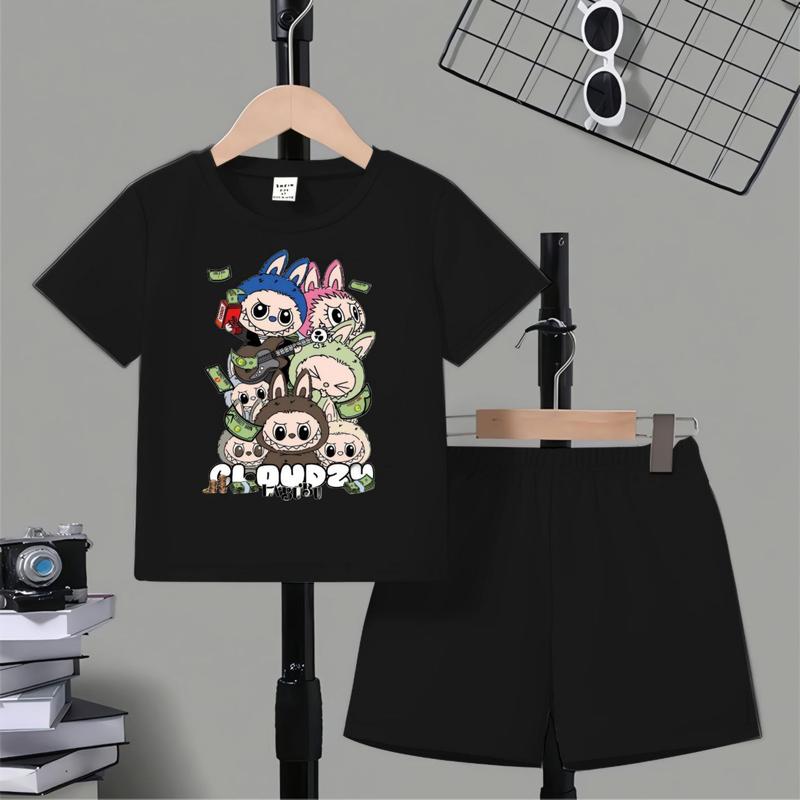 Bestwear.id - Setelan anak laki-laki dan perempuan celana pendek sablon digital LABUBU CLOUDZY bahan cotton combed / Pakaian anak unisex celana pendek sablon digital 1-10 tahun 5