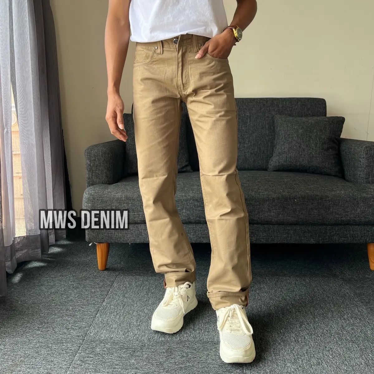Celana Kanvas Pria Panjang Model Standar Reguler Original Alvino Kualitas Impor Cream Hitam Mocca Bordir Kantong Nyaman Lembut Formal Katun Chino Fit