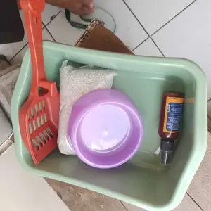 Aerizoo Paket Hemat Litter Box Kucing dan Mangkok Makan 5in1 dengan Perlindungan Odor dan Wadah Serbaguna