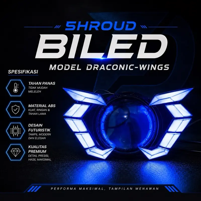 Shroud Biled model draconic-wings ukuran H4 / 1,5 /2,5 / 3 Inch Anti Bintik Custom 3D Print Ambient Lighting Plastik ABS Tahan Panas Cocok Untuk Projie 2,5 Inch Diameter 7cm lampu led
