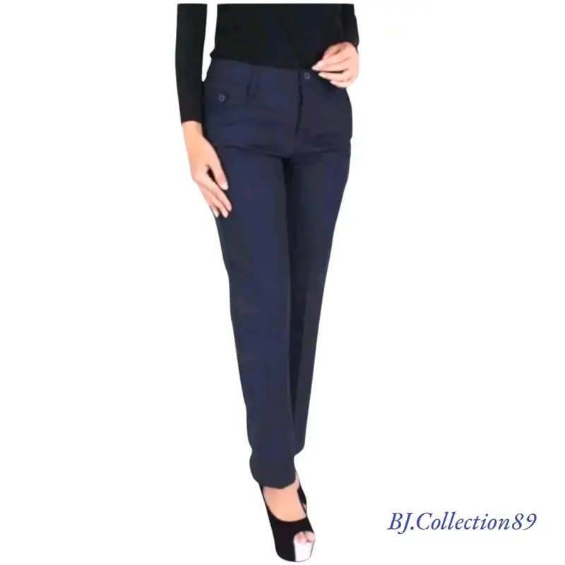 Celana Kerja Wanita Kantor - Celana Bahan Wanita Formal Panjang Hitam Abu Navy Coklat Variasi Kancing 6