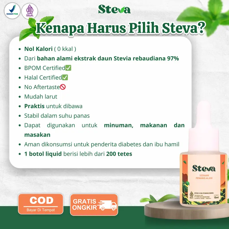 [Promo 1 Pcs] Steva Pemanis Alami I 0 Kalori - Pengganti Gula dari Daun Stevia BPOM & Halal MUI I 100% Alami I Extra Daun Stevia Rebaudiana I No Aftertaster I Grade A I 100% Asli I Original I Sweet I Steva Pemanis Alami I No Sugar - VSA 3