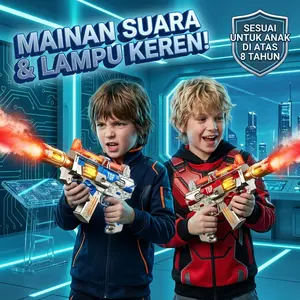 Mainan Blaster Elektrik Futuristik - Dengan Lampu LED, Suara Realistis & Semprotan Kabut, Magazin Berputar & Bisa Digantung 8+