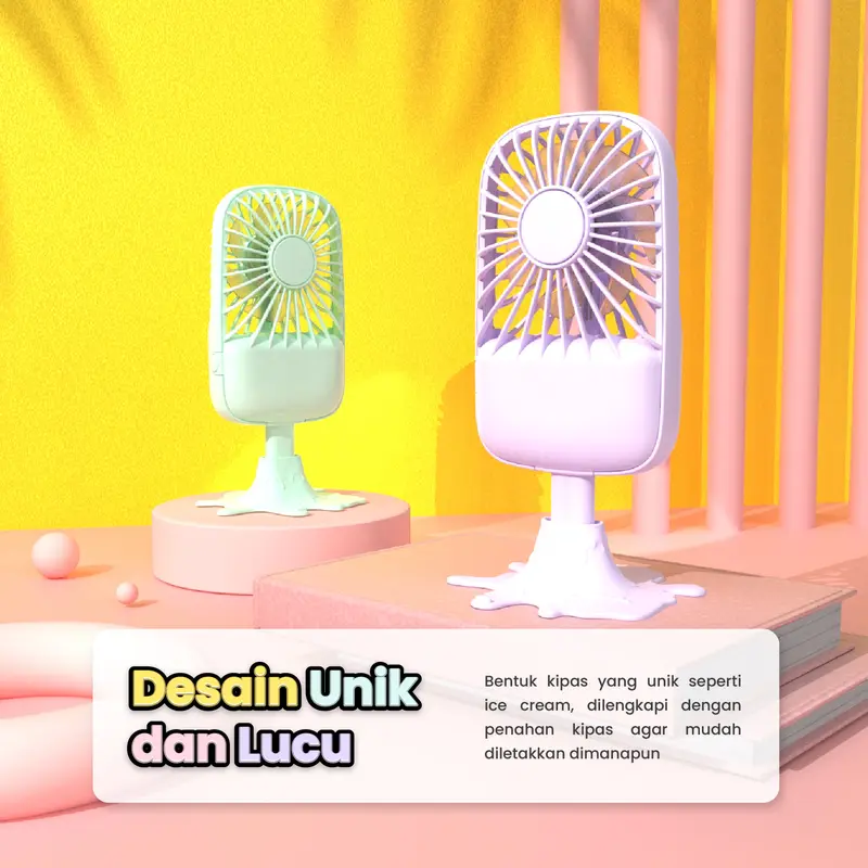 (PRODUK ASLI INFINILAPAN) Kipas Angin Mini Genggam Portable Karakter Ice Cream 3 Speed Wind l Kipas Angin Lucu Portable USB l Mini Fan l INFINILAPAN kipas  mini kipas  minilucu 2