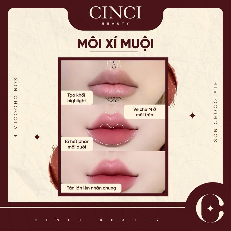 [ MUA 1 SON TẶNG 1 CHỔI TÁN SON TẠI LIVE ] Cinci Beauty - Son Kem Lì Chocolate Hoa Quả 3g - Chất Nhung Lì Mịn Mềm Môi - 10 Màu Trendy 2025 - Tặng KCN Nâng Tone & Chổi Tán Son khi mua CB2 SON