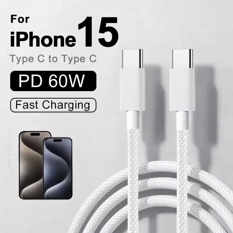 Cáp USB C sang Type C, Sạc nhanh PD 60W, Sạc nhanh, Dành cho Apple iPhone 15 / 16 Pro Max, Dành cho Samsung, Xiaomi Phụ Kiện Sạc Điện Thoại