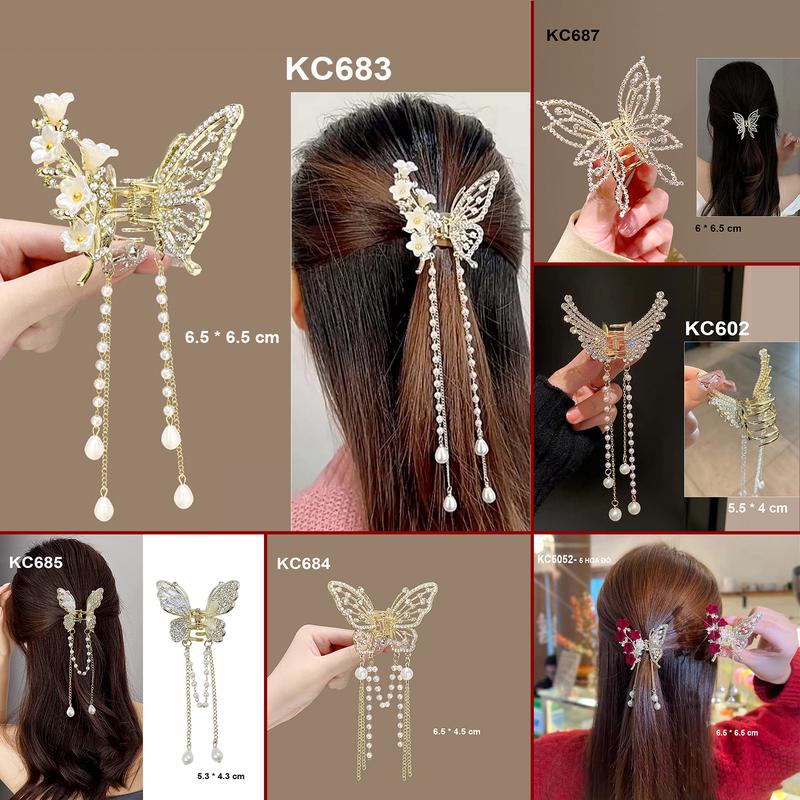  GOTI Quà Tặng Cho Nữ 8 3 20 10 Kẹp Tóc Nhỏ Hình Bướm Phối 5 Hoa Tulip Dây Tua Rua Trẻ Trung KC683 