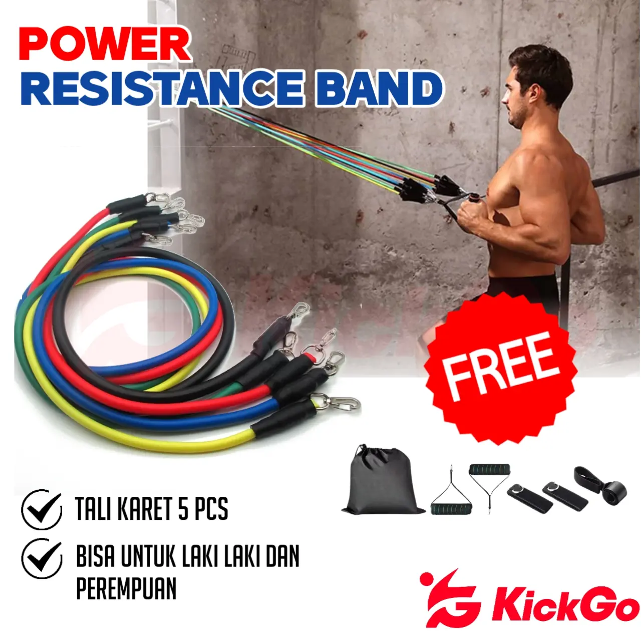 KickGO Tali Resistance Resistance Bands 11 in 1 Set Tali Pembantu Fitness Gym