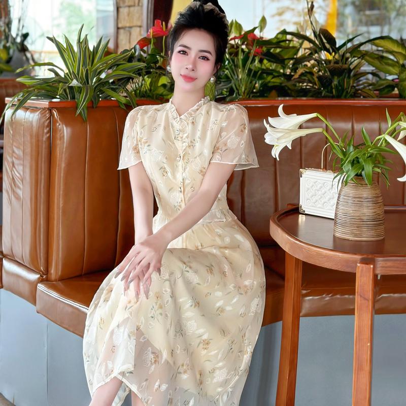 Set chân váy áo hoa dự tiệc xinh thiết kế sang trọng thanh lịch thiết kế công sở cao cấp chân váy dáng xòe dài Lux W Fashion 0