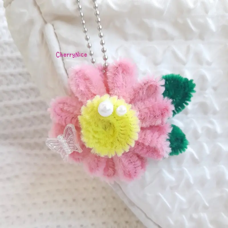 BUNGA GERBERA GANTUNGAN KUNCI KAWAT BULU FLOWER  PIPE CLEANER  MINI GIFT HADIAH WISUDA PERPISAHAN KEYCHAIN GANCI SOUVENIR TAS 3