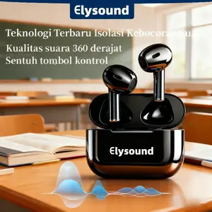 Elysound Headset Bluetooth Terbaru TWS Headphone Nirkabel Asli Earphone Gaming Bluetooth 5.4 Headset Stereo Full Bass Musik Earbud Olahraga Dengan Mikrofon